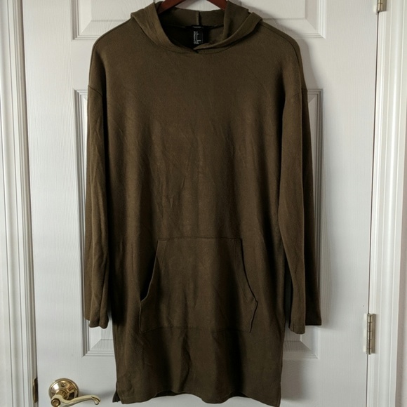 Forever 21 Dresses & Skirts - Forever 21 Knit Dress with Hood Olive Green Small